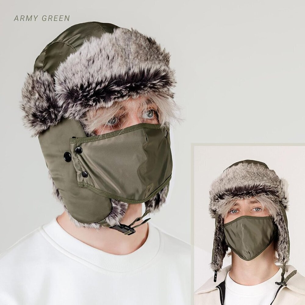 🆕Unisex Army Green Waterproof Winter Warm Premium Strength Ear Flap Strap Hats - Picture 6 of 7